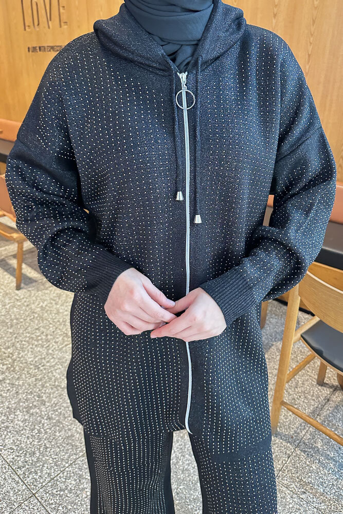 Taşlı Triko Takım - Siyah - HEWES (2)