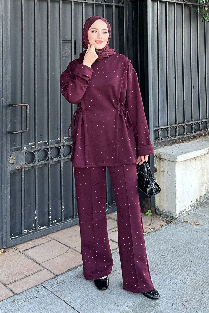 Taşlı Tünel Detaylı Takım - Bordo - HENZA (4)