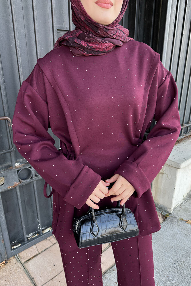 Taşlı Tünel Detaylı Takım - Bordo - HENZA (3)