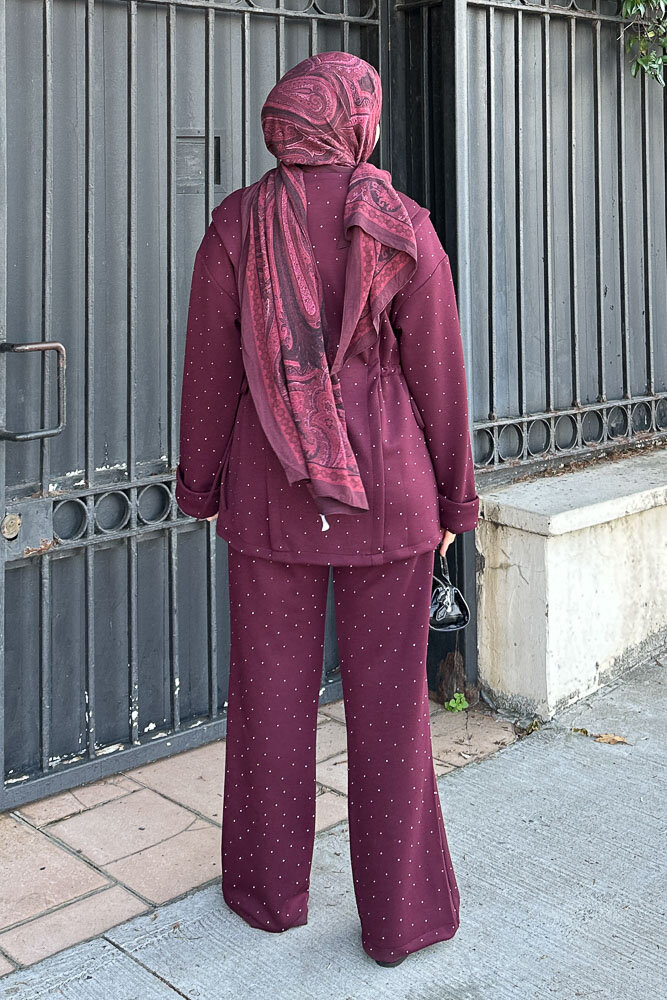 Taşlı Tünel Detaylı Takım - Bordo - 7