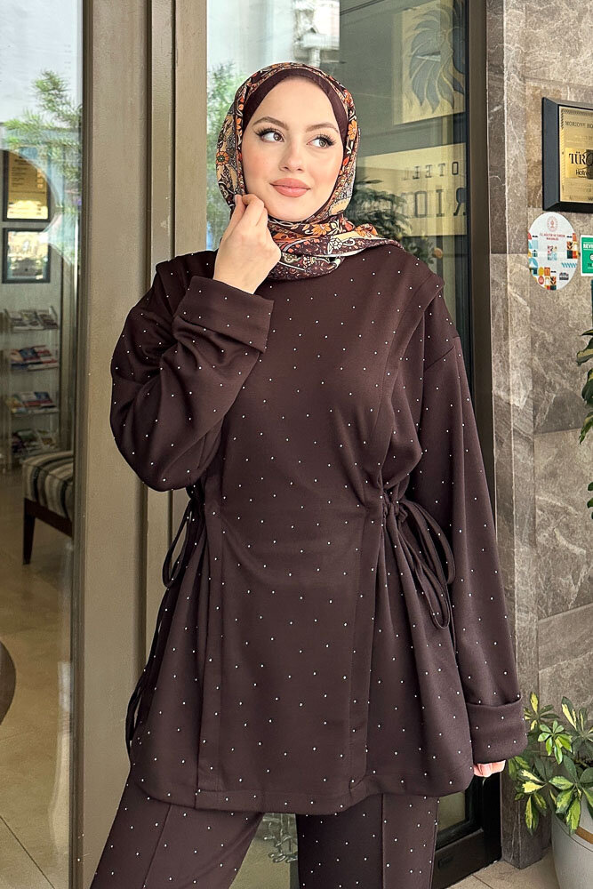 Taşlı Tünel Detaylı Takım - Kahverengi - HENZA (1)