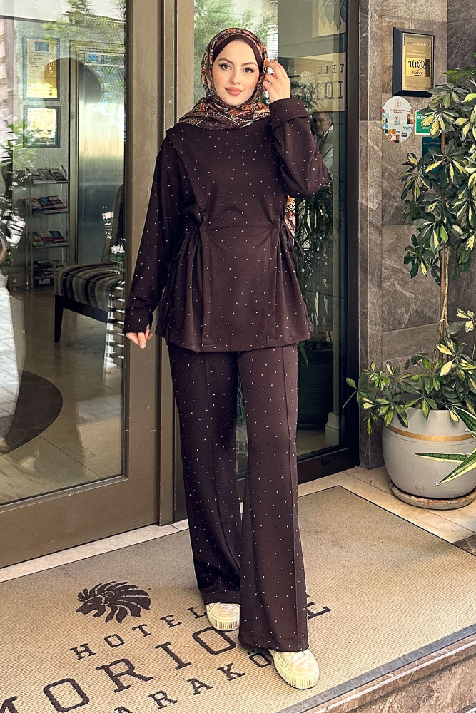 Taşlı Tünel Detaylı Takım - Kahverengi - HENZA (3)