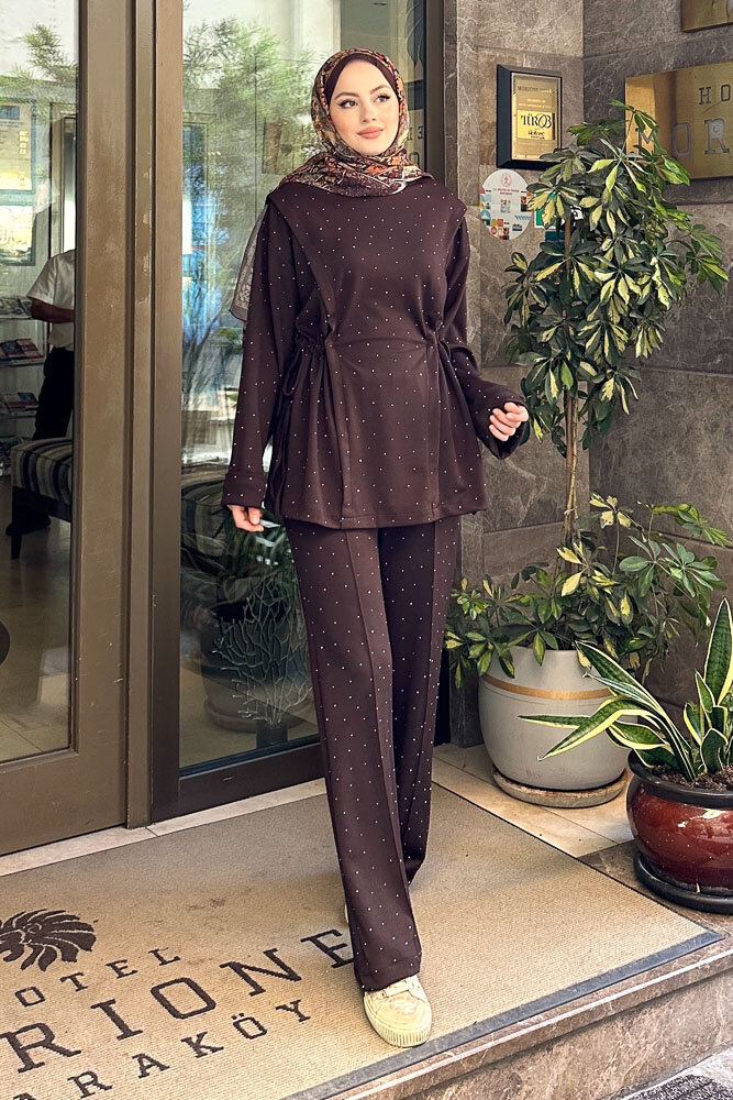 Taşlı Tünel Detaylı Takım - Kahverengi - HENZA (4)