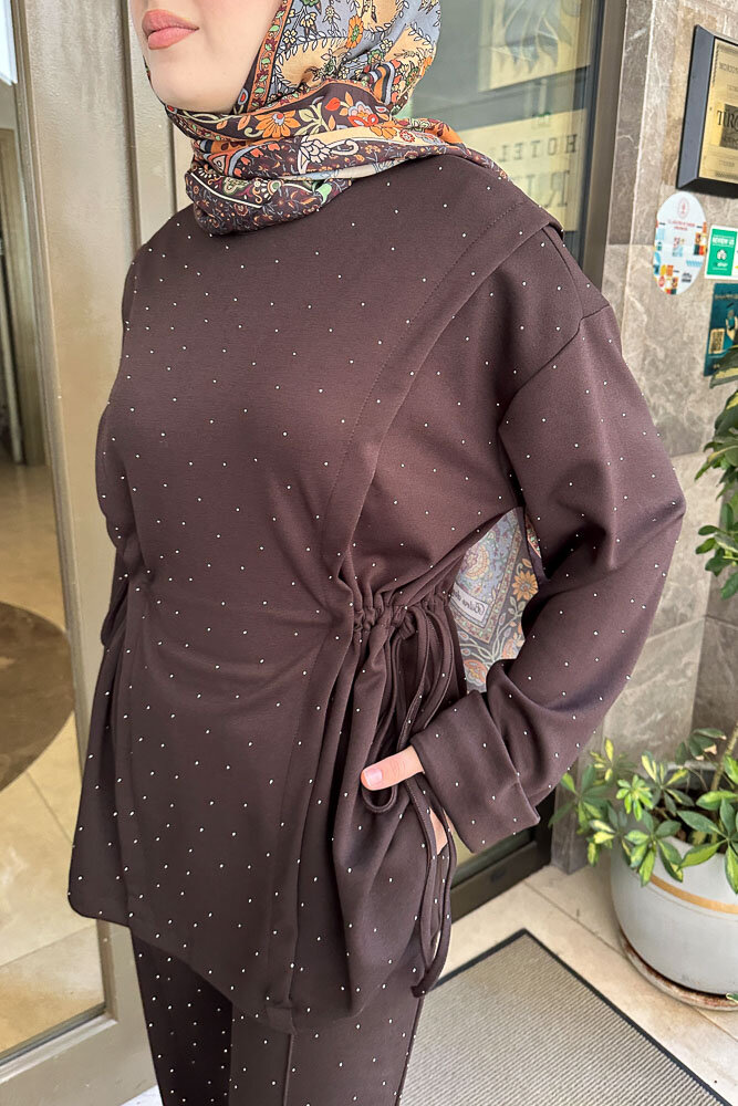 Taşlı Tünel Detaylı Takım - Kahverengi - HENZA (2)