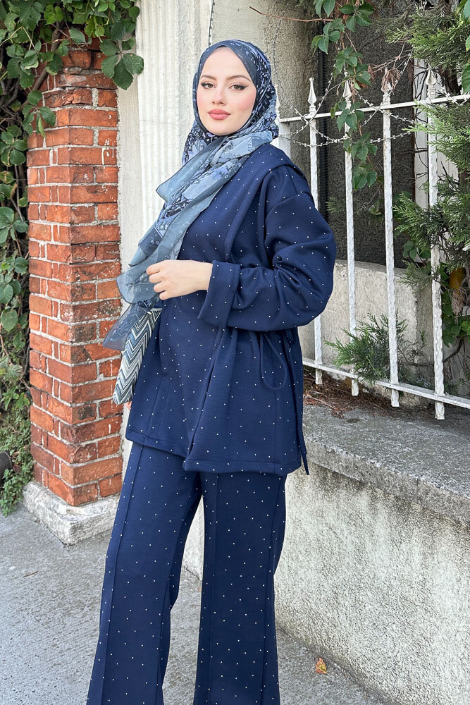 Taşlı Tünel Detaylı Takım - Lacivert - HENZA (5)