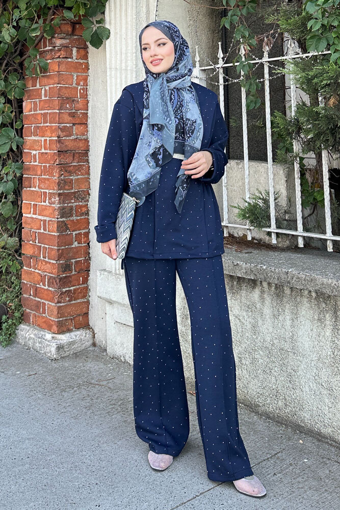 Taşlı Tünel Detaylı Takım - Lacivert - HENZA (2)