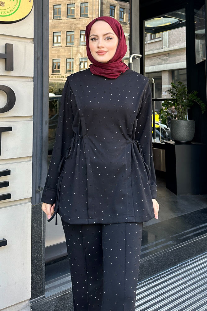 Taşlı Tünel Detaylı Takım - Siyah - HENZA (5)