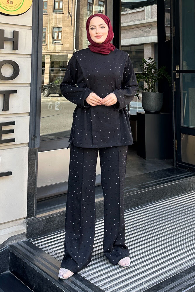 Taşlı Tünel Detaylı Takım - Siyah - HENZA (3)