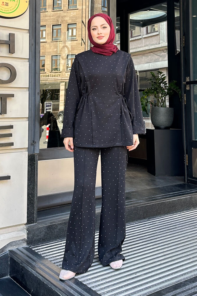 Taşlı Tünel Detaylı Takım - Siyah - HENZA (4)