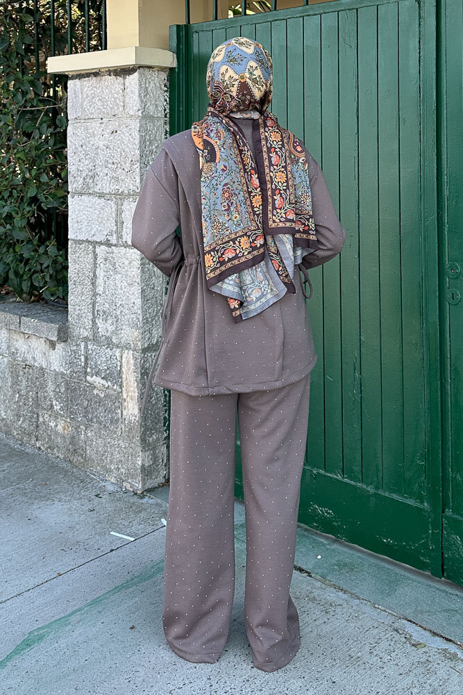 Taşlı Tünel Detaylı Takım - Vizon - 8