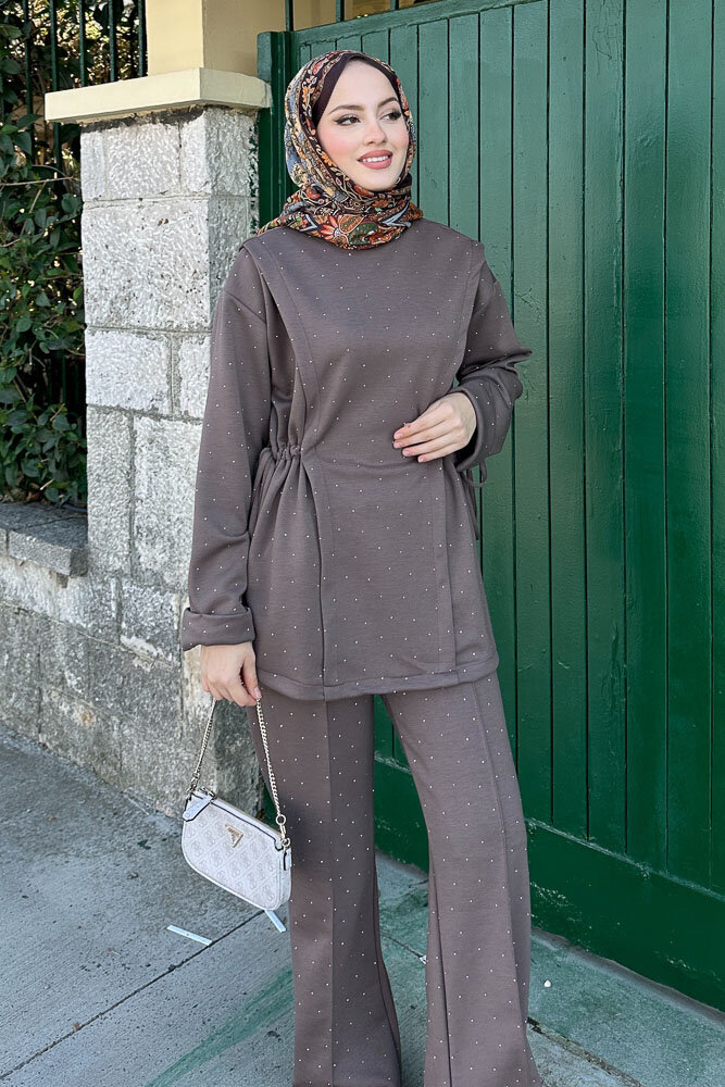 Taşlı Tünel Detaylı Takım - Vizon - 7