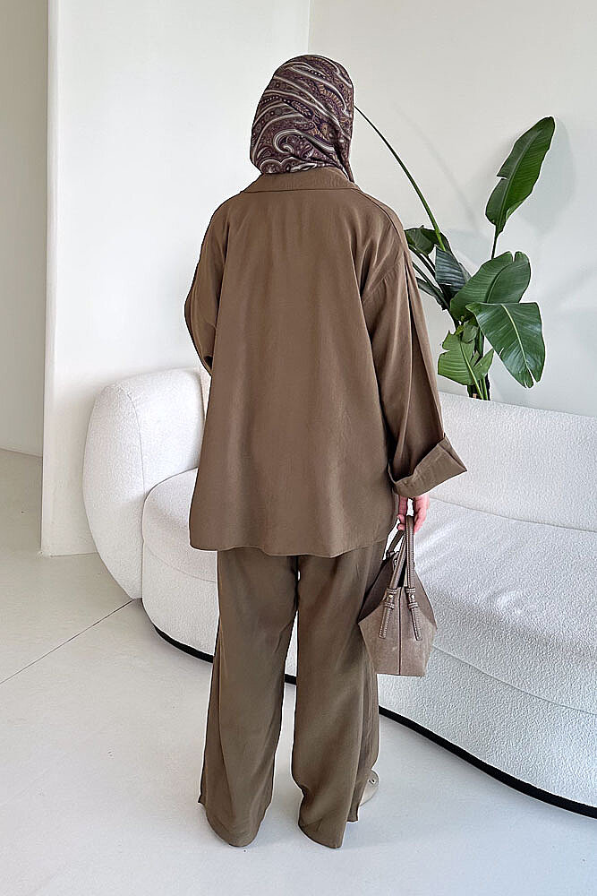Tencel Bağcıklı Basic Pantolon Takım - Haki - ENMA (3)