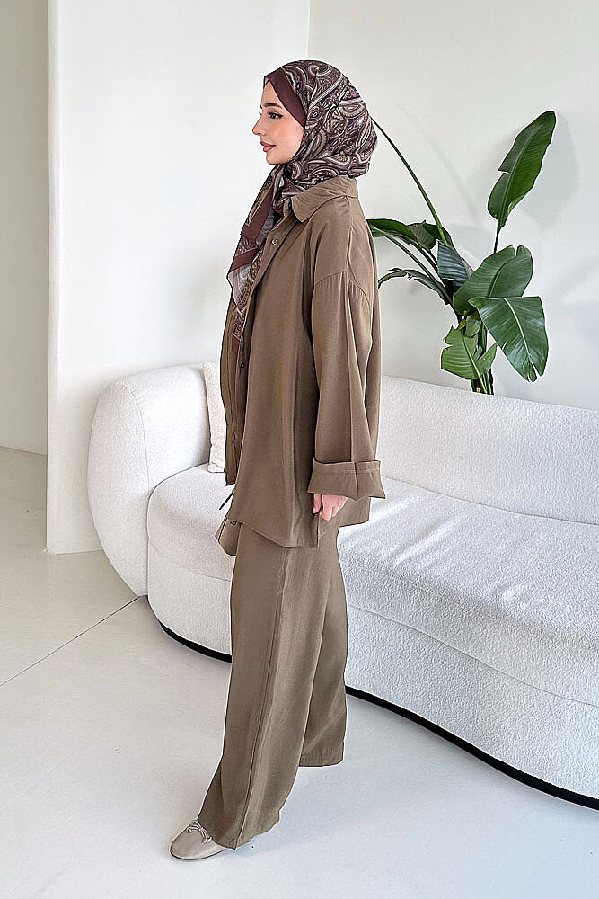 Tencel Bağcıklı Basic Pantolon Takım - Haki - ENMA (2)