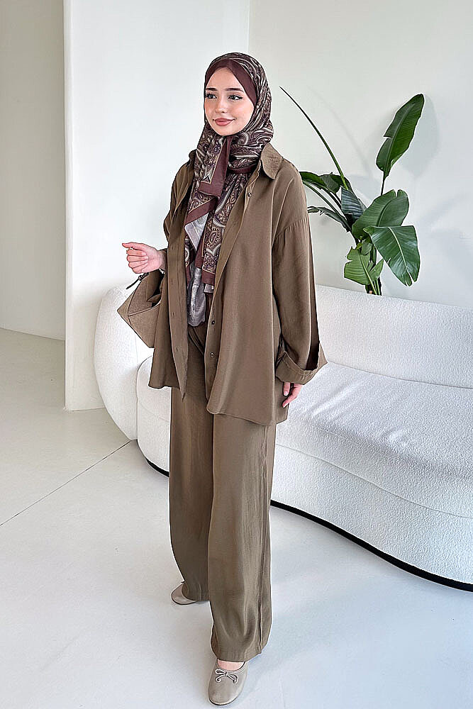 Tencel Bağcıklı Basic Pantolon Takım - Haki - ENMA (4)