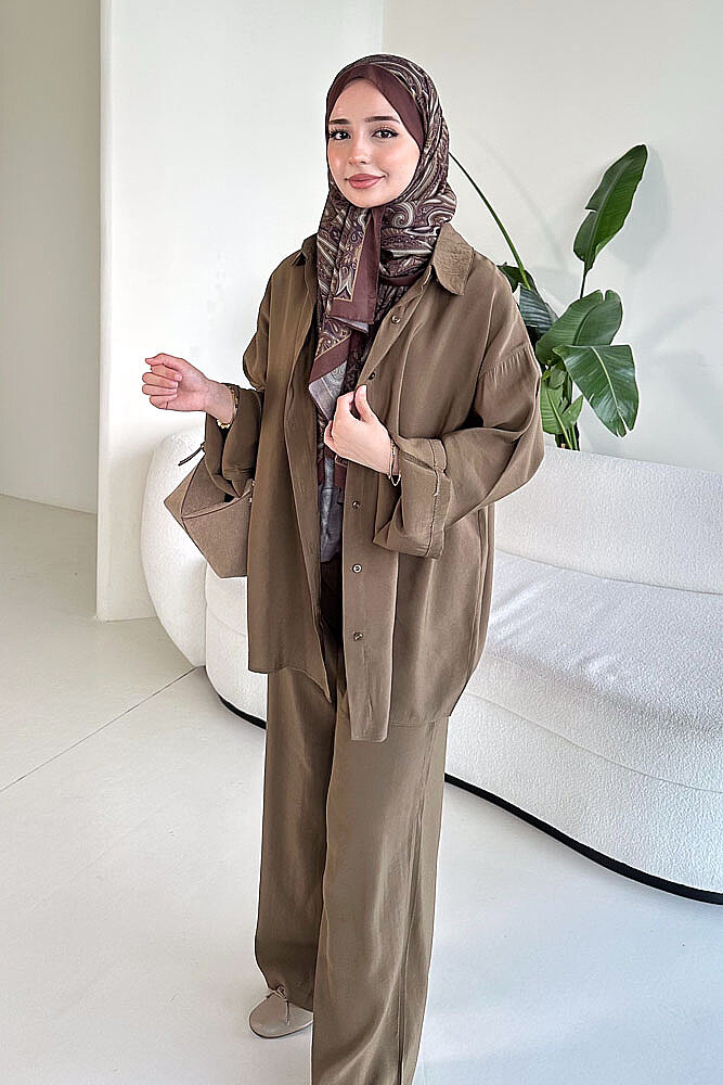 Tencel Bağcıklı Basic Pantolon Takım - Haki - ENMA (5)