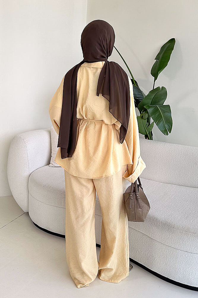 Tencel Bağcıklı Basic Pantolon Takım - Sarı - ENMA (4)