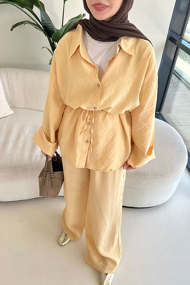 Tencel Bağcıklı Basic Pantolon Takım - Sarı - ENMA (2)