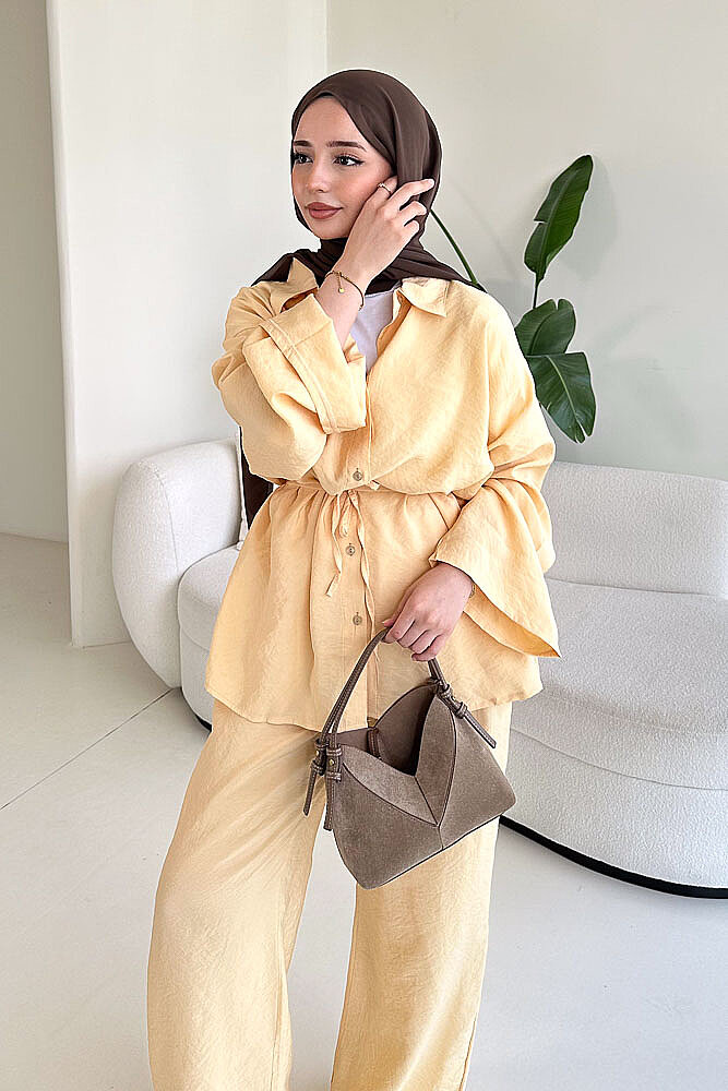 Tencel Bağcıklı Basic Pantolon Takım - Sarı - ENMA (0)