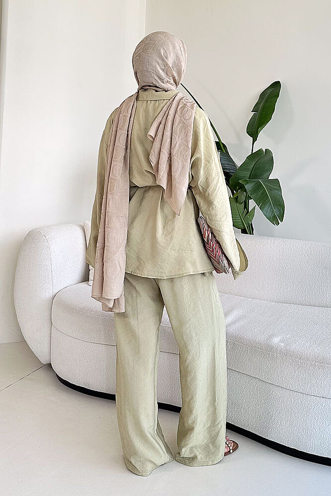 Tencel Bağcıklı Basic Pantolon Takım - Yeşil - ENMA (4)