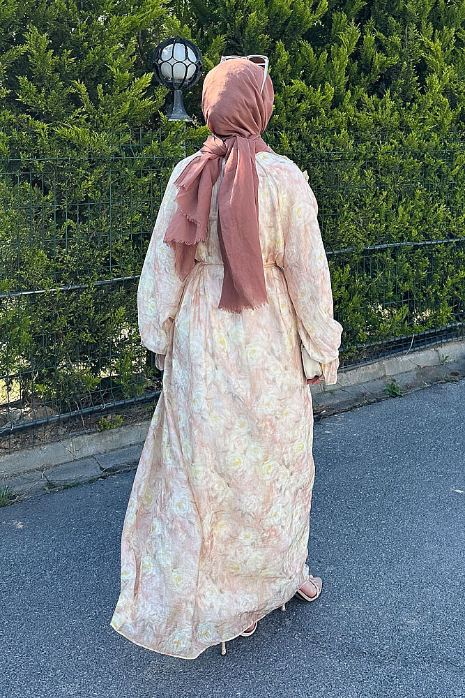 Tensel Bel Fırfır Detaylı Elbise - Sarı - 6