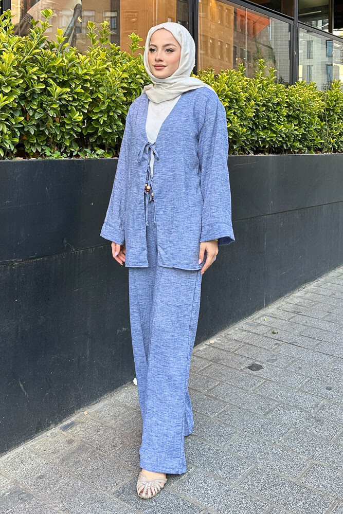 Thassos Boncuklu Kimono Takım - İndigo 