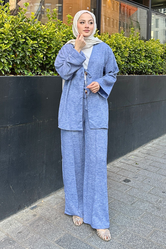 Thassos Boncuklu Kimono Takım - İndigo - 2