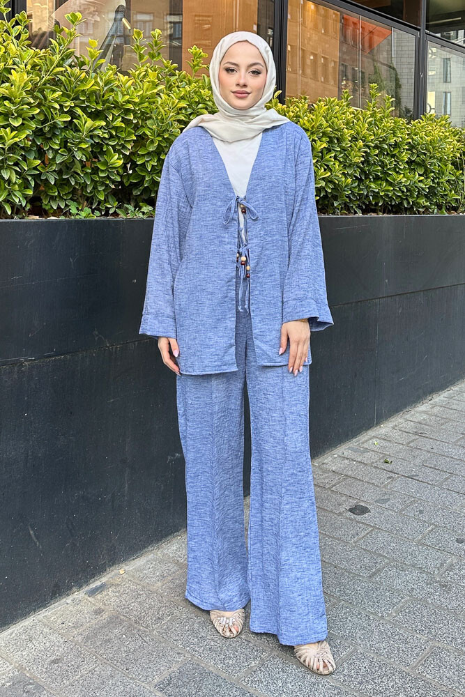 Thassos Boncuklu Kimono Takım - İndigo - 7