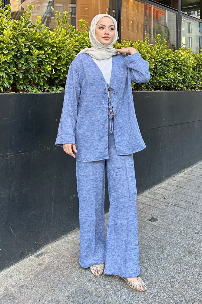 Thassos Boncuklu Kimono Takım - İndigo - 4