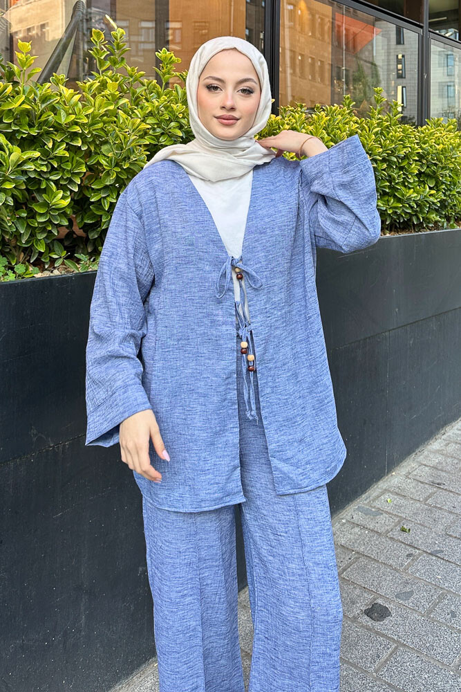 Thassos Boncuklu Kimono Takım - İndigo - 5
