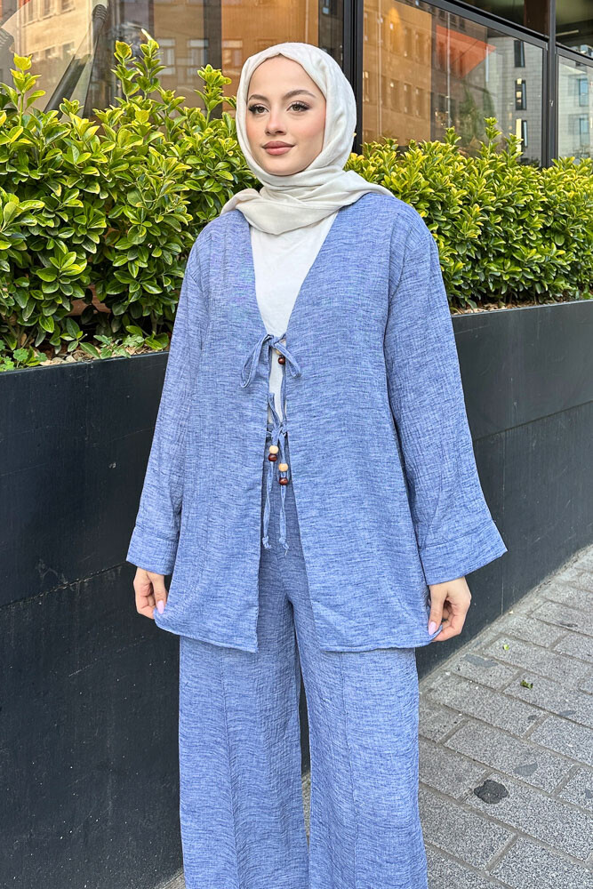 Thassos Boncuklu Kimono Takım - İndigo - 3