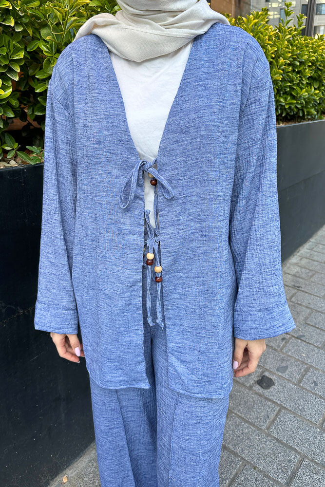 Thassos Boncuklu Kimono Takım - İndigo - 6