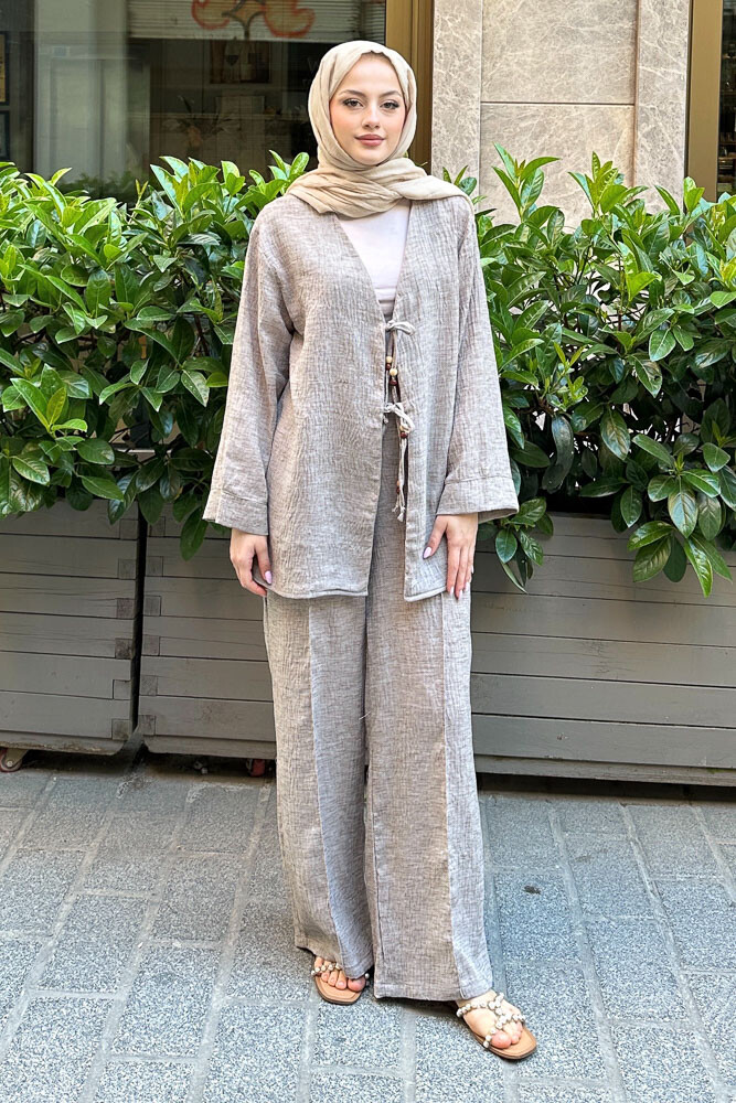 Thassos Boncuklu Kimono Takım - Kahverengi - 6