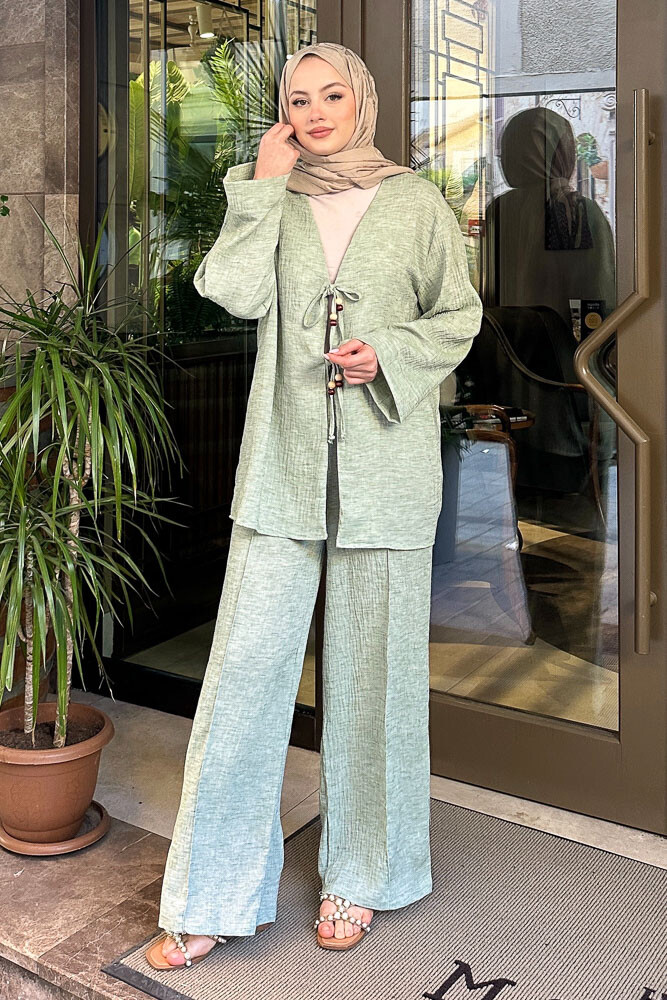 Thassos Boncuklu Kimono Takım - Su Yeşili - 4