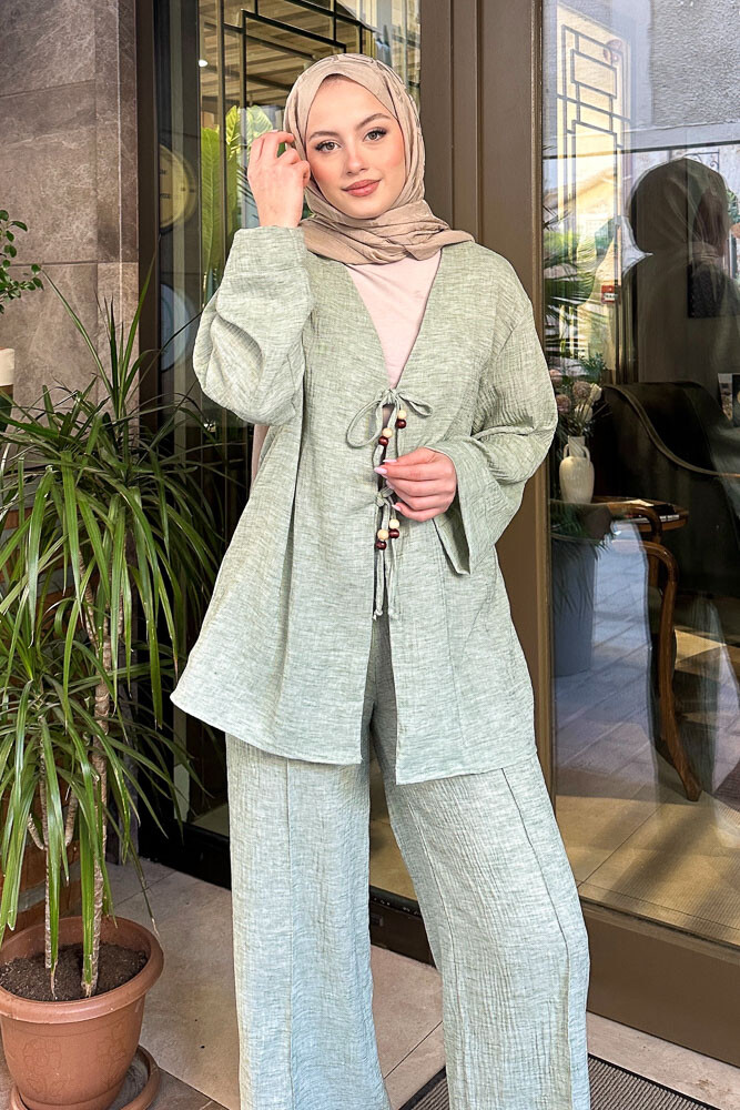 Thassos Boncuklu Kimono Takım - Su Yeşili - 6
