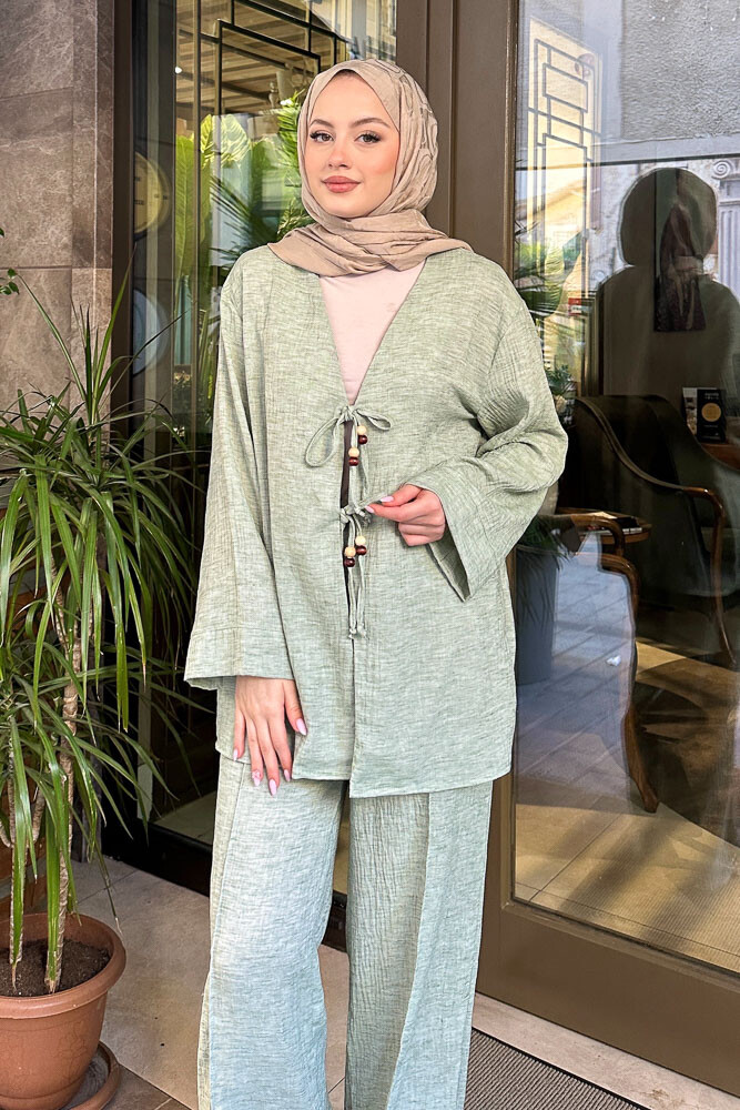 Thassos Boncuklu Kimono Takım - Su Yeşili - 2