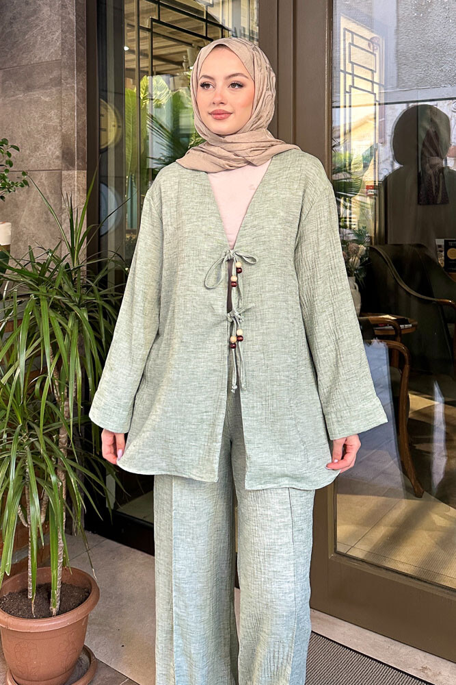 Thassos Boncuklu Kimono Takım - Su Yeşili - 3