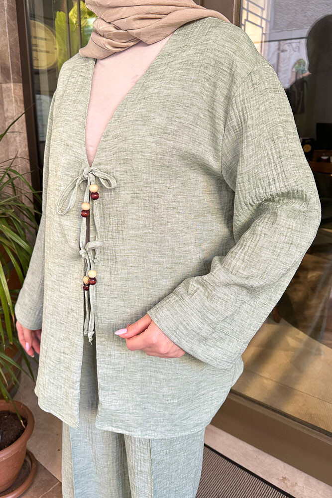 Thassos Boncuklu Kimono Takım - Su Yeşili - 5
