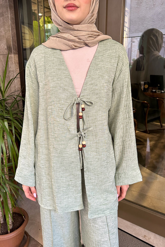 Thassos Boncuklu Kimono Takım - Su Yeşili - 7