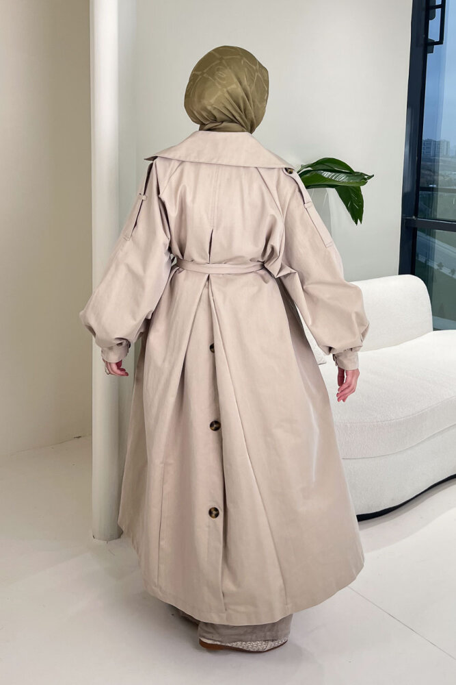The Classic Arka Düğme Detaylı Trençkot - Bej - ALLMİSS (1)