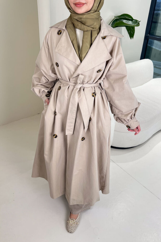 The Classic Arka Düğme Detaylı Trençkot - Bej - 4