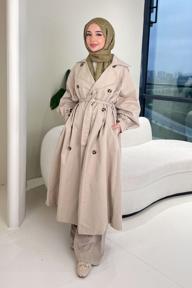 The Classic Arka Düğme Detaylı Trençkot - Bej - 1