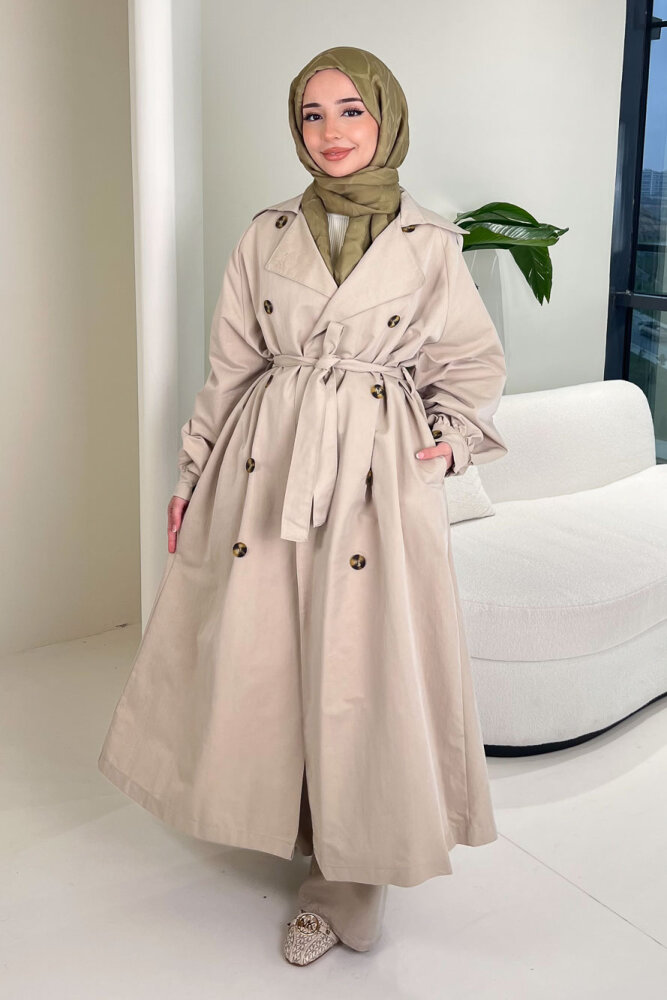 The Classic Arka Düğme Detaylı Trençkot - Bej - 5