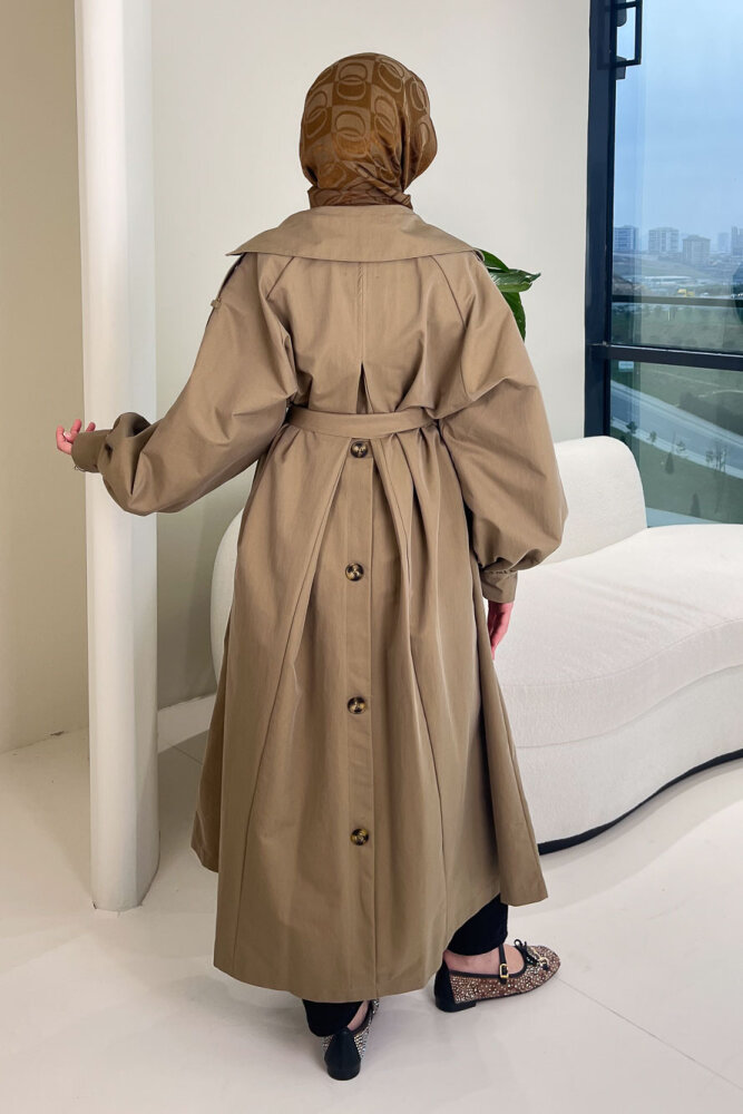 The Classic Arka Düğme Detaylı Trençkot - Haki - ALLMİSS (1)