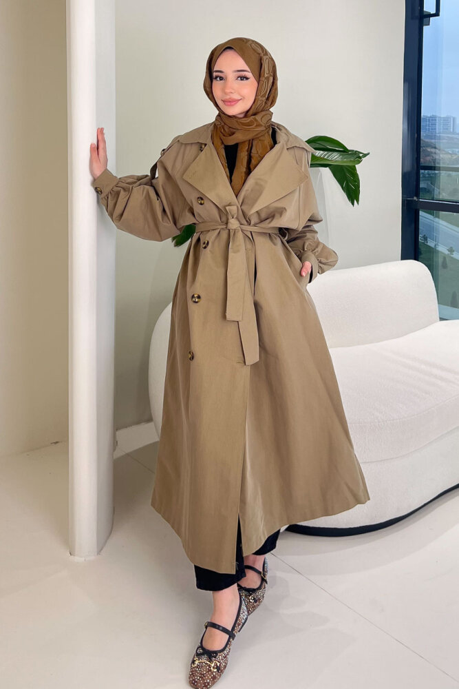 The Classic Arka Düğme Detaylı Trençkot - Haki - ALLMİSS (2)
