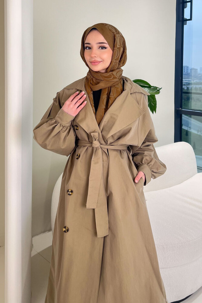 The Classic Arka Düğme Detaylı Trençkot - Haki - 7