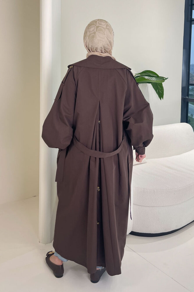 The Classic Arka Düğme Detaylı Trençkot - Kahverengi - 2