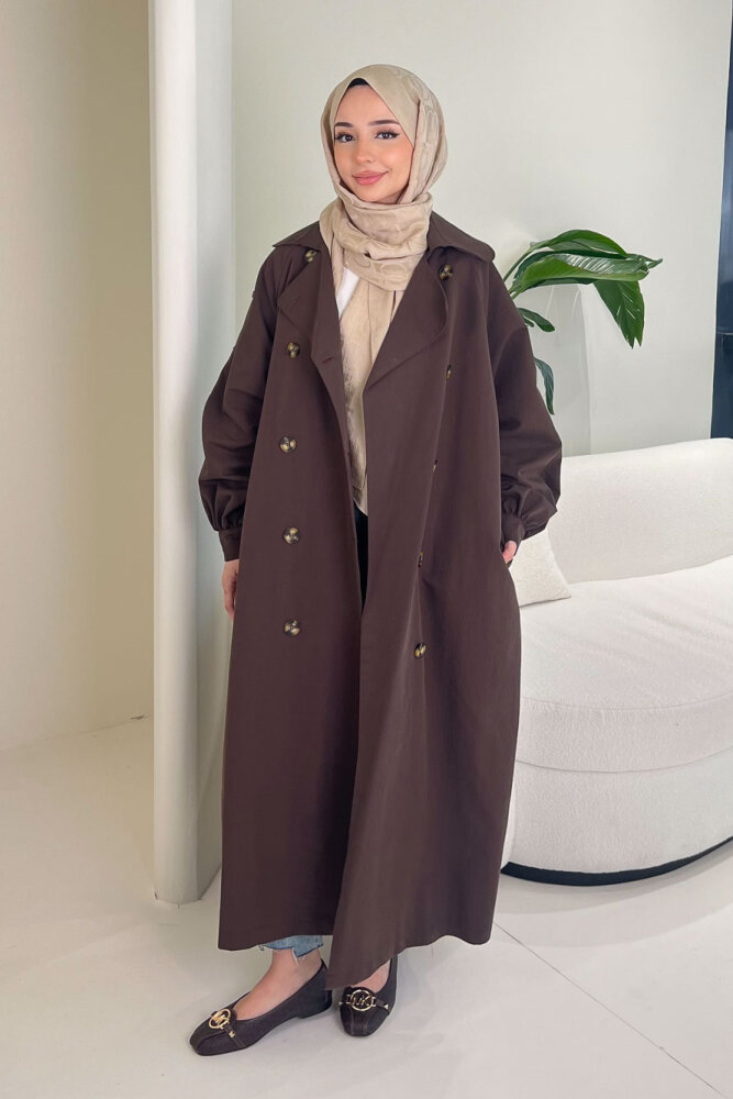 The Classic Arka Düğme Detaylı Trençkot - Kahverengi - 6