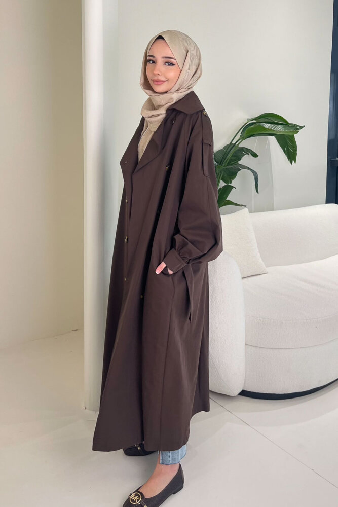The Classic Arka Düğme Detaylı Trençkot - Kahverengi - 5