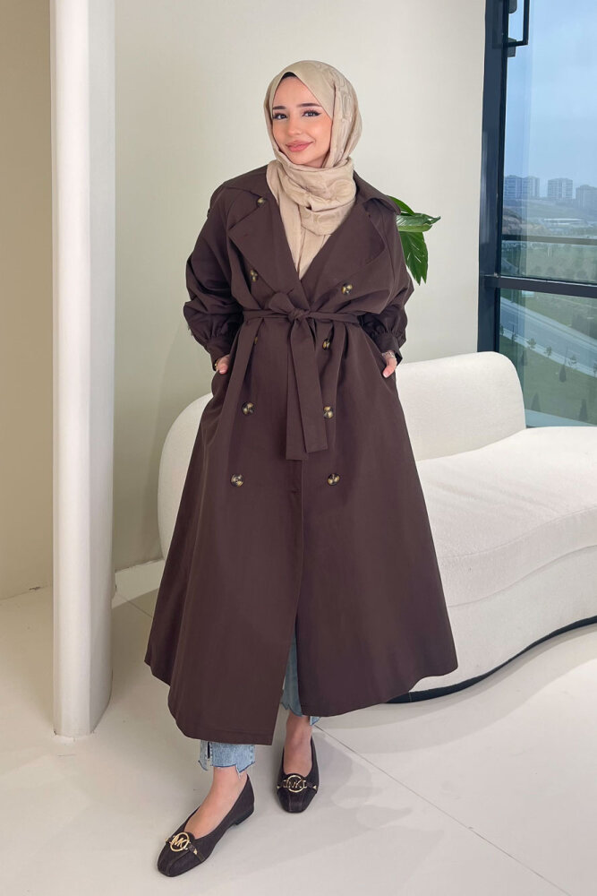 The Classic Arka Düğme Detaylı Trençkot - Kahverengi - ALLMİSS (0)