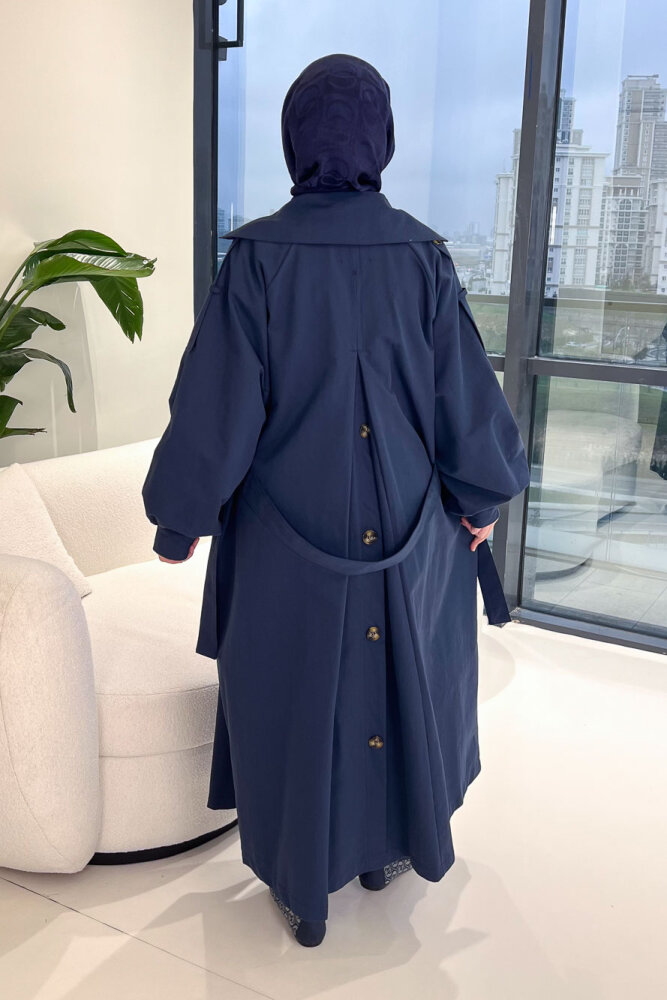 The Classic Arka Düğme Detaylı Trençkot - Lacivert - ALLMİSS (1)